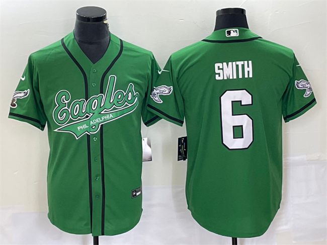 Men's Philadelphia Eagles #6 DeVonta Smith Green Cool Base Stitched Baseball Jersey